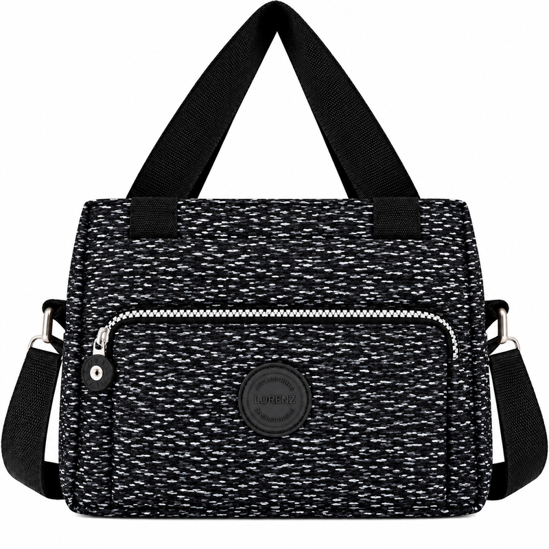 (image for) 2503 Black Pattrnd Crnkld Nylon H'Bag With Shoulder Strap (New)